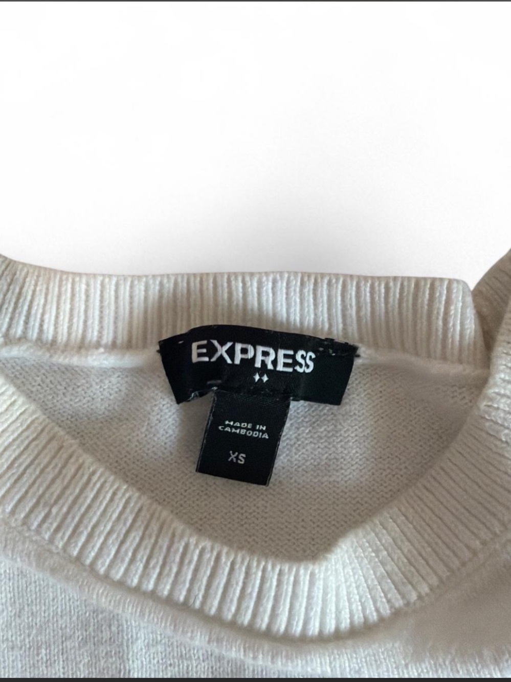 Express Cream Ruffle Short Sleeve Knit Top - Picture 5 of 5